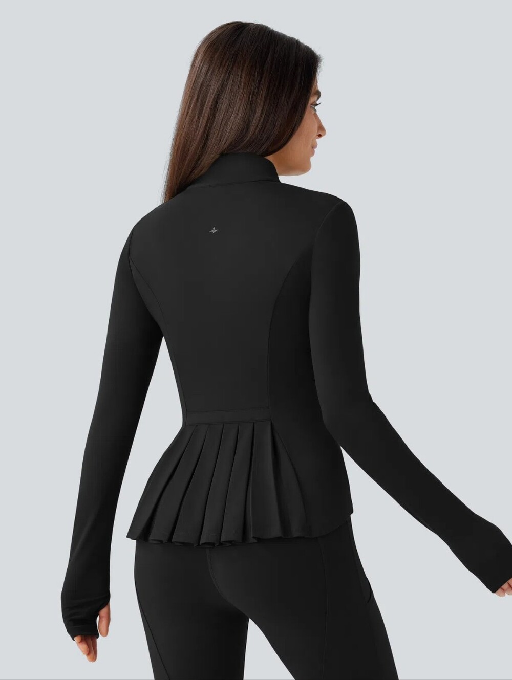HALARA Black Long-Sleeve Pleated-Back Athletic Jacket